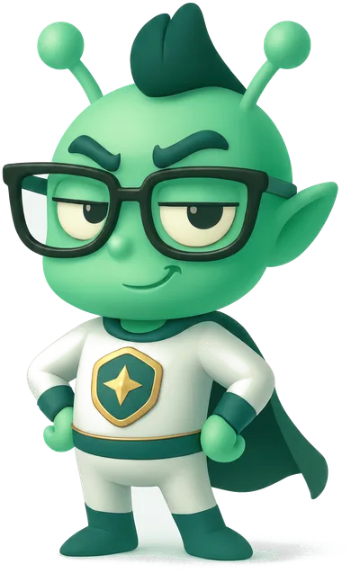 Zylo, the SuperGuide alien, hands on hips, standing by as your second player